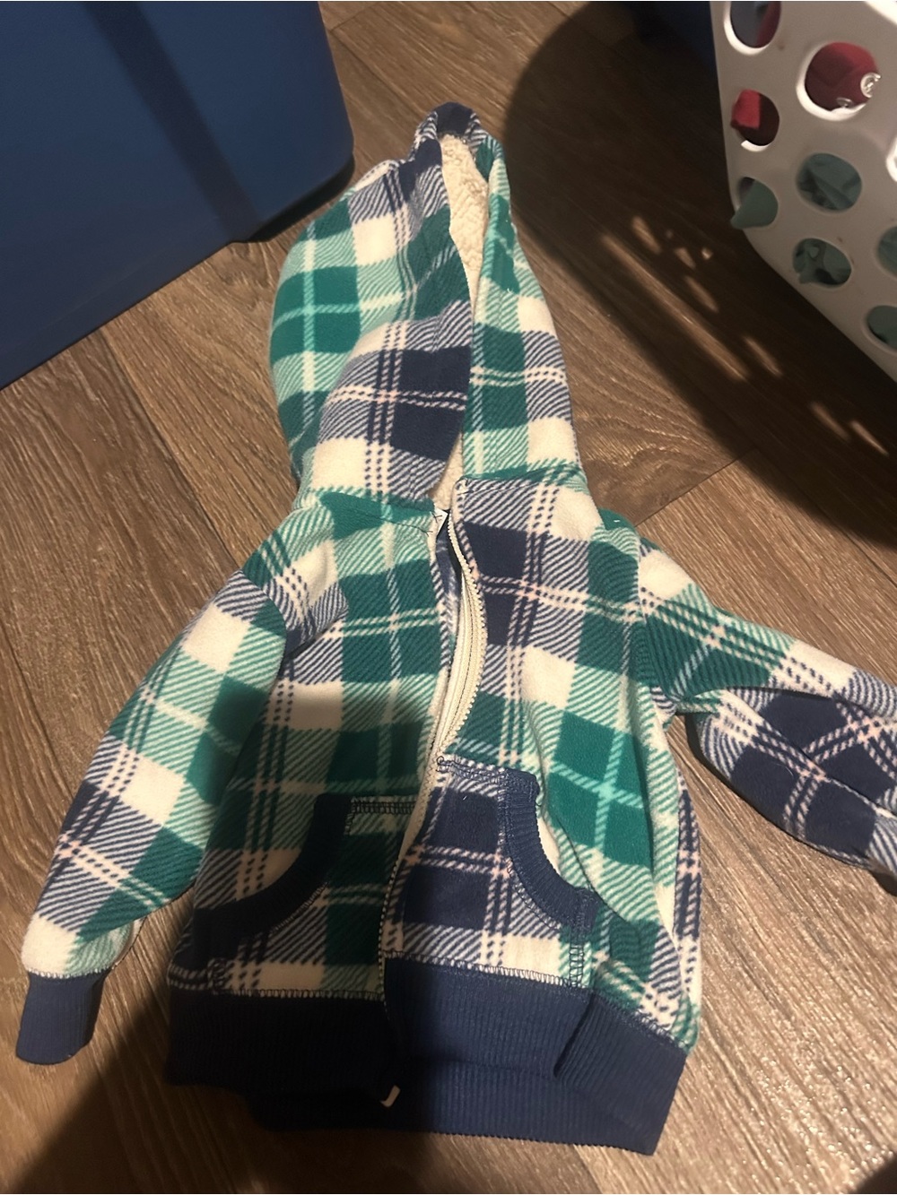 Carter's Teal, Navy & White Plaid Hooded Zip Jacket
